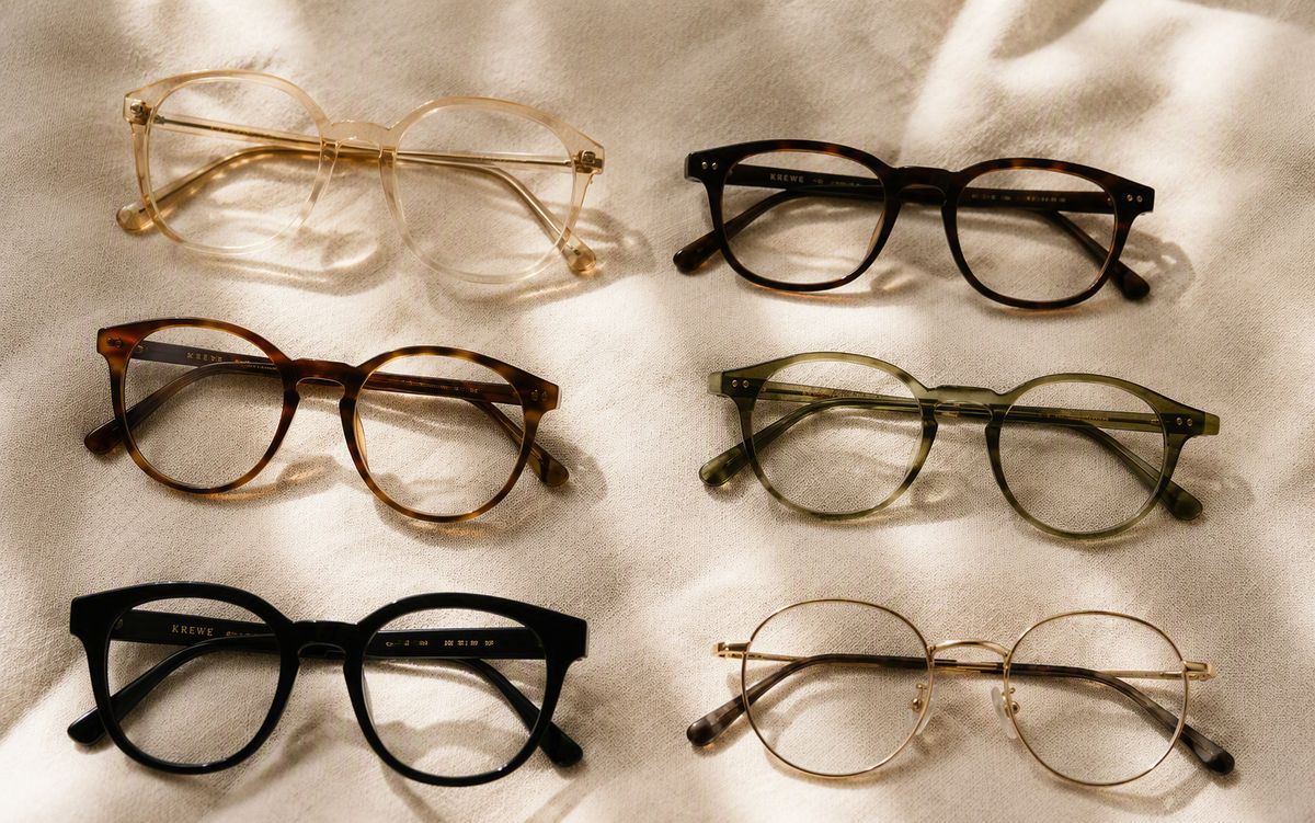 Six eyeglasses frames lined up for comparison — from budget basics to premium styles